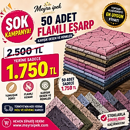 50 Adet Piğment Baskı Flamlı Eşarp