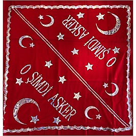 Asker Örtüsü Duvağı Simli O Şimdi Asker Kırmızı